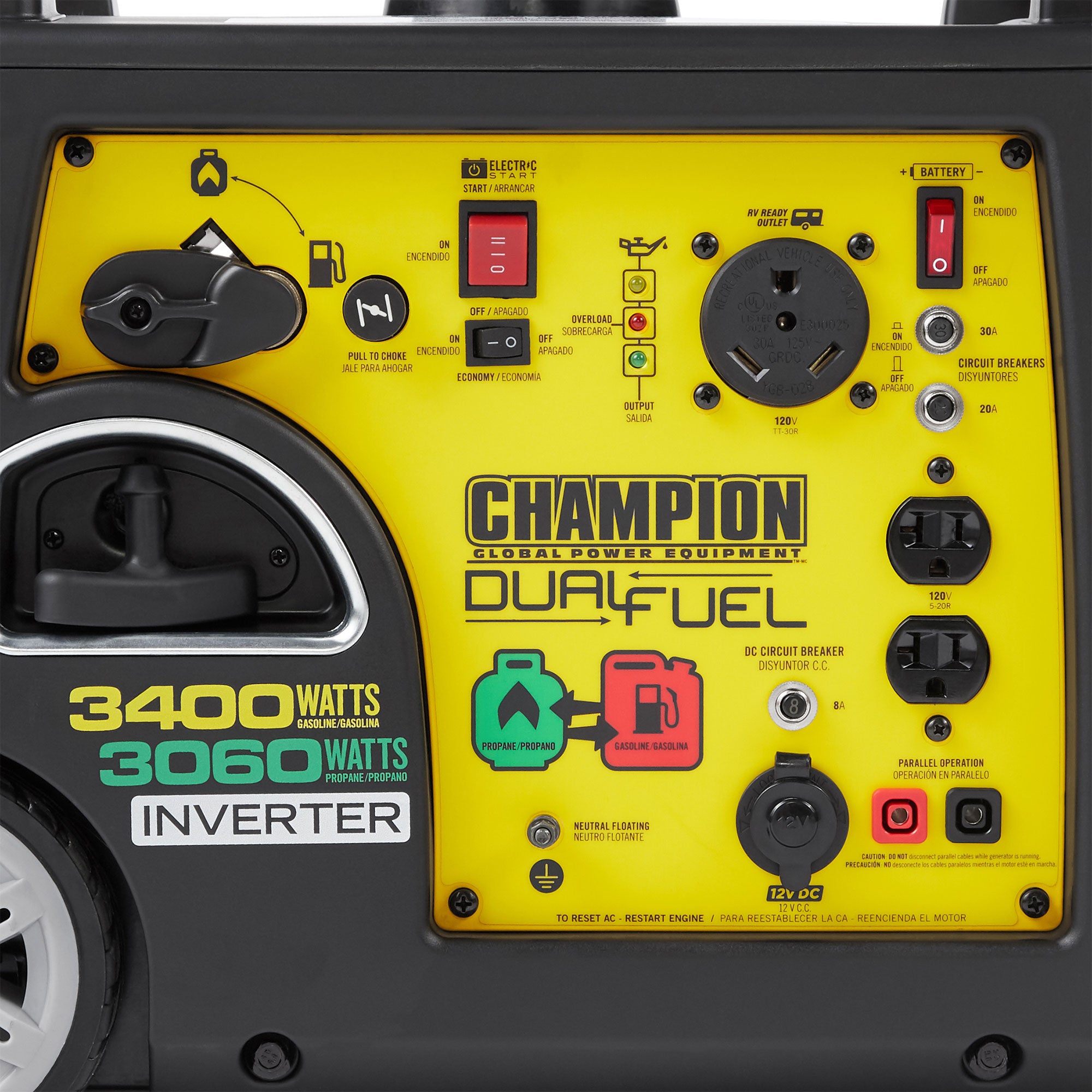 Champion 3400W Portable Electric Start Dual Fuel Inverter Generator (Open Box)