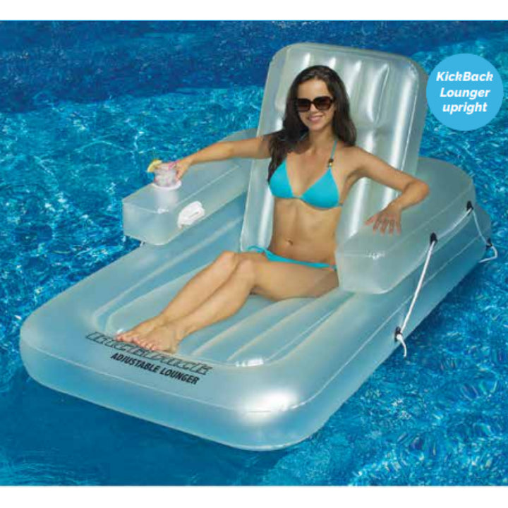 Swimline Kickback Swimming Pool Inflatable Lounger Adjustable Chair Float, White - VMInnovations