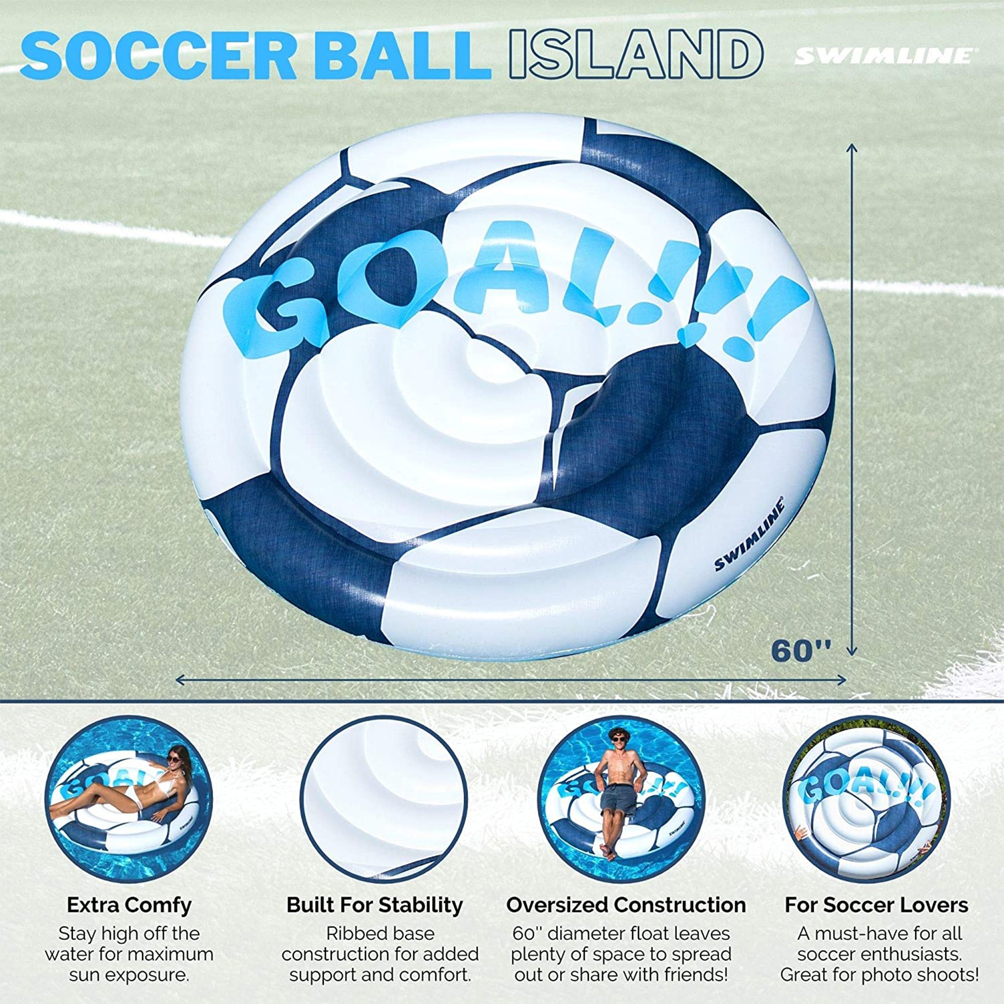Swimline 90531 Giant 60-Inch Inflatable Soccer Ball Pool Float Lake Water Raft - VMInnovations