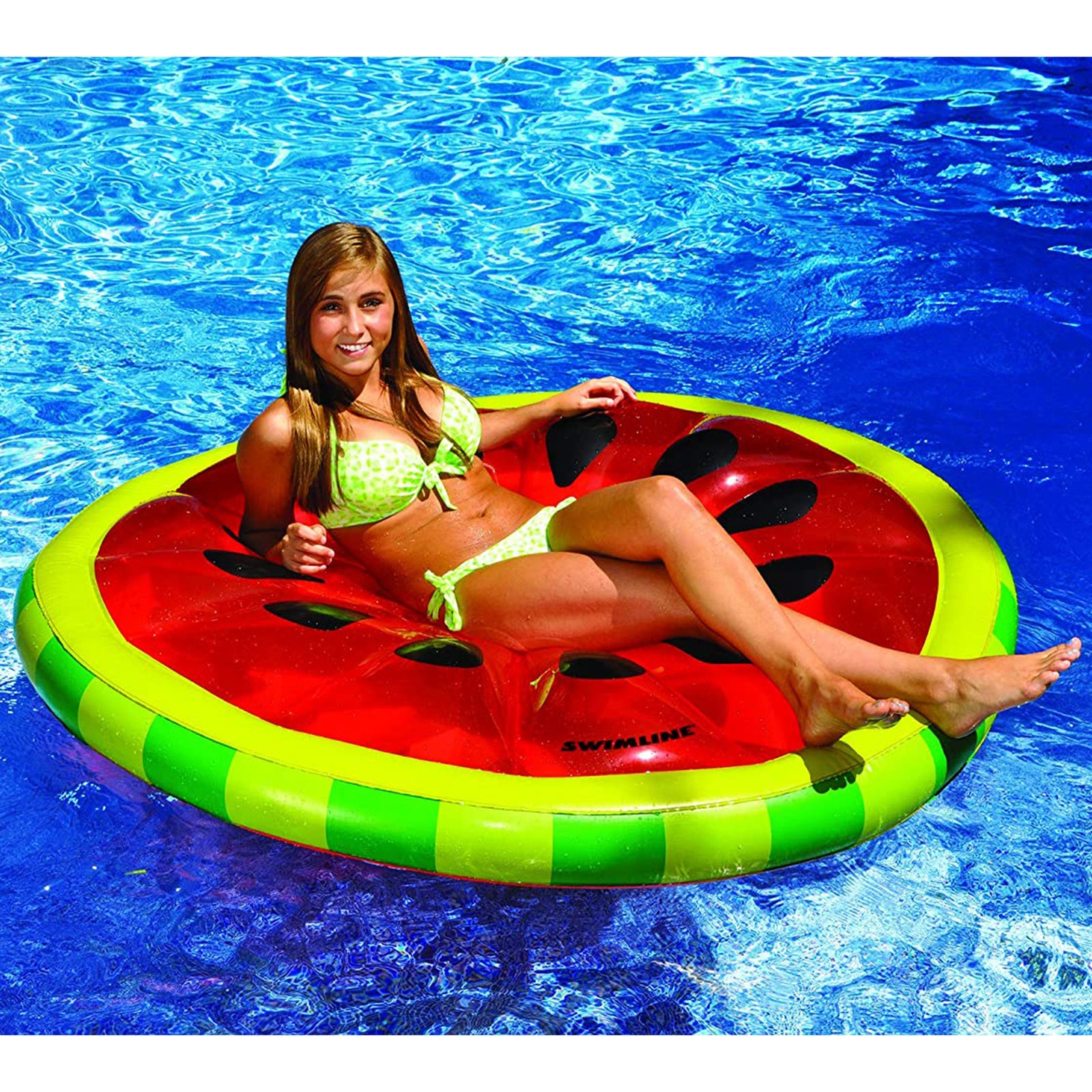 Swimline 90544 Inflatable 60" Watermelon Pool or Lake Floating Water Raft, Red - VMInnovations