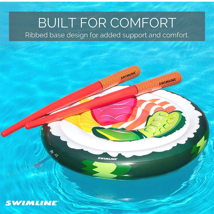 Swimline 60" Sushi Roll Island Inflatable Pool Float with 73" Chopstick Doodles