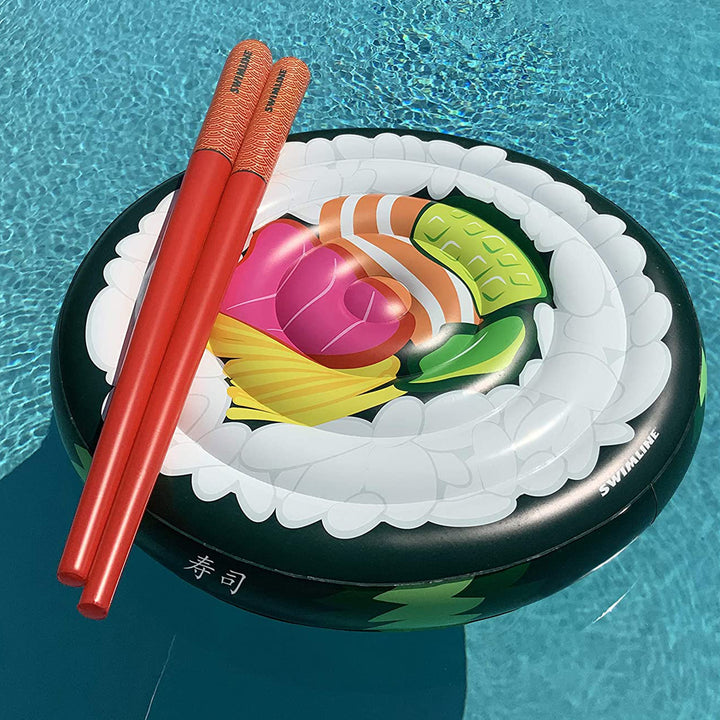 Swimline 60" Sushi Roll Island Inflatable Pool Float with 73" Chopstick Doodles