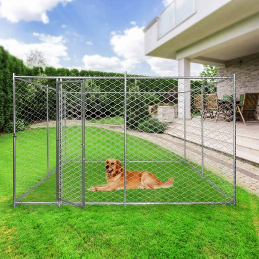 Lucky Dog 10 x 10 Foot Heavy Duty Outdoor Chain Link Dog Kennel w/ Door (2 Pack) - VMInnovations