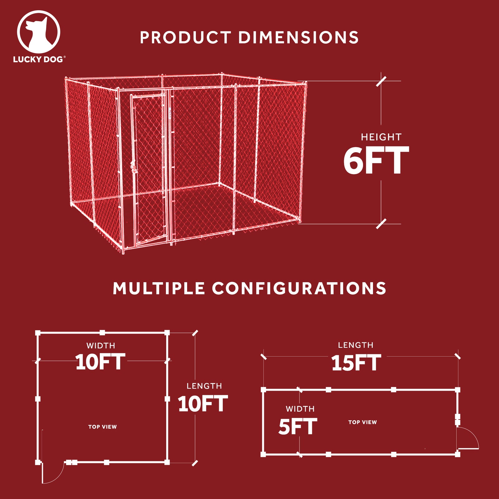 Lucky Dog 10 x 10 Ft. Outdoor Chain Link Dog Kennel Enclosure w/ Door (Open Box) - VMInnovations