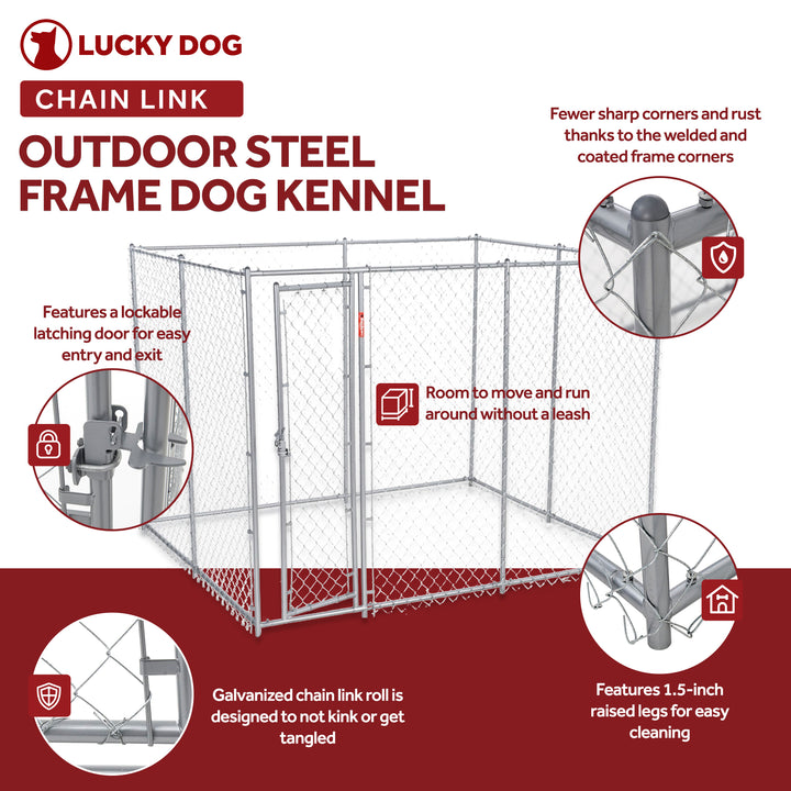 Lucky Dog 10 x 10 Foot Heavy Duty Outdoor Chain Link Dog Kennel w/ Door (2 Pack) - VMInnovations