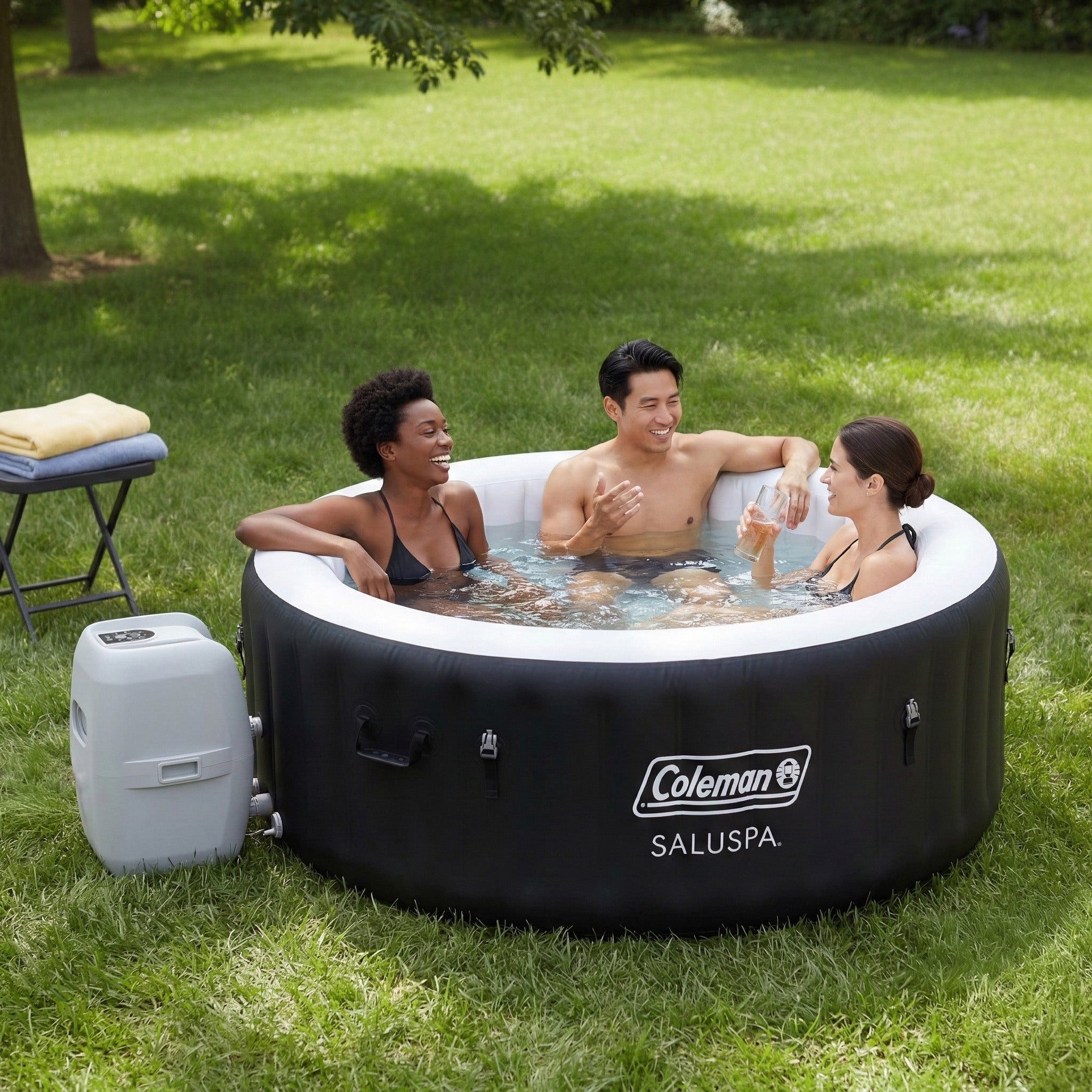Coleman Miami 2-4 Person AirJet Inflatable Spa, EnergySense Cover, Drink Holder