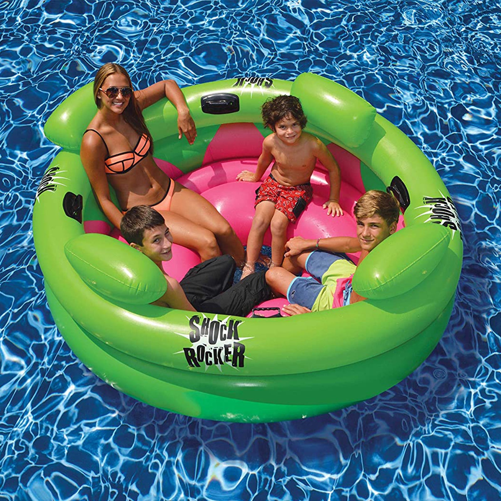 Swimline Shock Rocker 4-Person 72" Inflatable Float Island for Pool, Lake, Green - VMInnovations