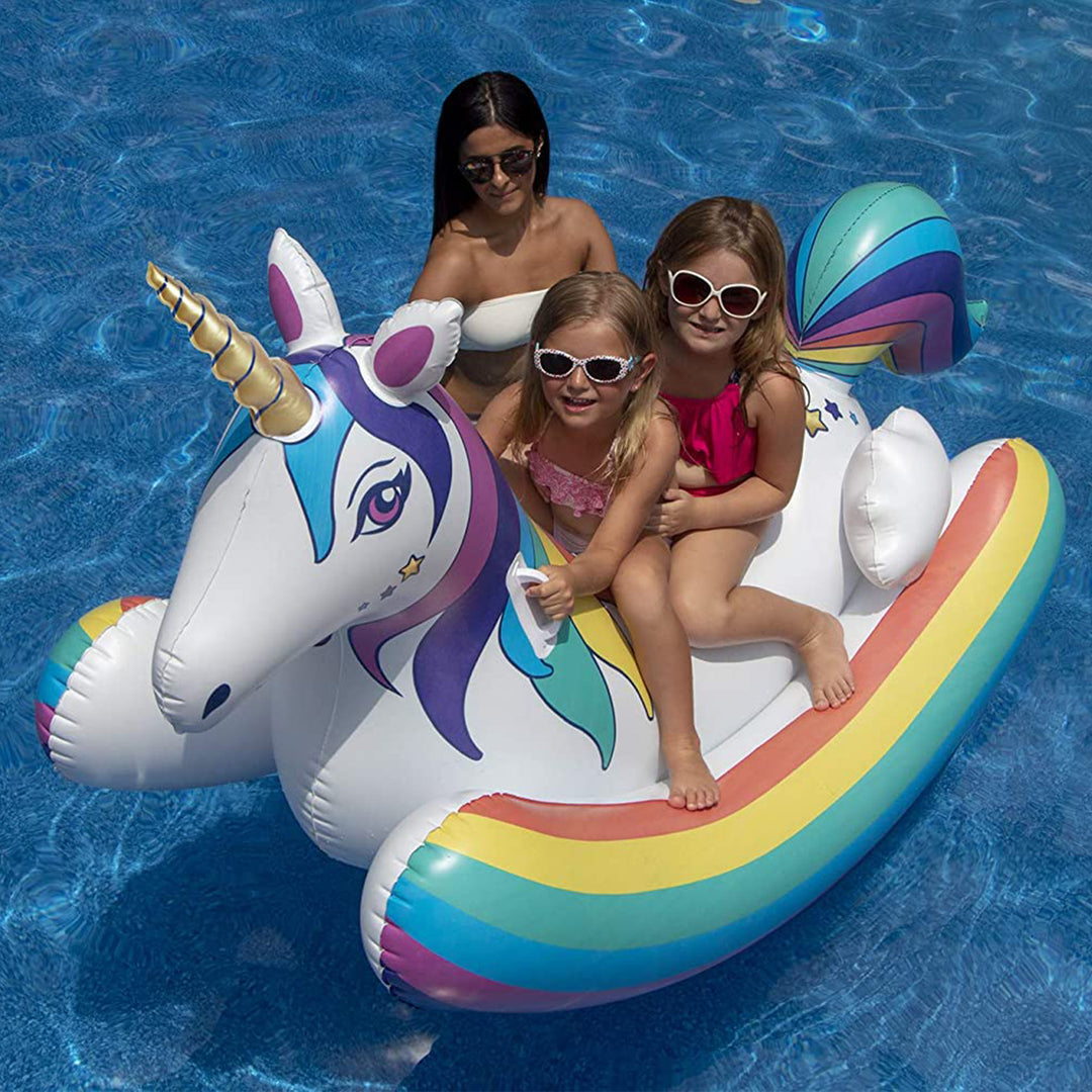 Swimline Giant Inflatable Rainbow Unicorn Rocker Ride On Swimming Pool Toy Float