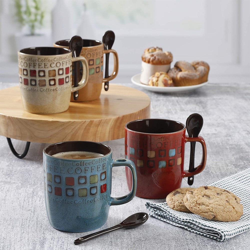 Gibson Mr. Coffee Cafe Americano 4 Person 8pc 13 oz Mug Set w/Spoons (Open Box) - VMInnovations