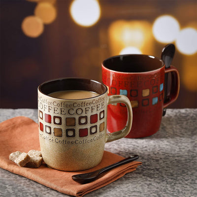 Gibson Mr. Coffee Cafe Americano 4 Person 8pc 13 oz Mug Set w/Spoons (Open Box) - VMInnovations