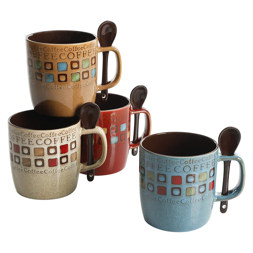 Gibson Mr. Coffee Cafe Americano 4 Person 8pc 13 oz Mug Set w/Spoons (Open Box) - VMInnovations