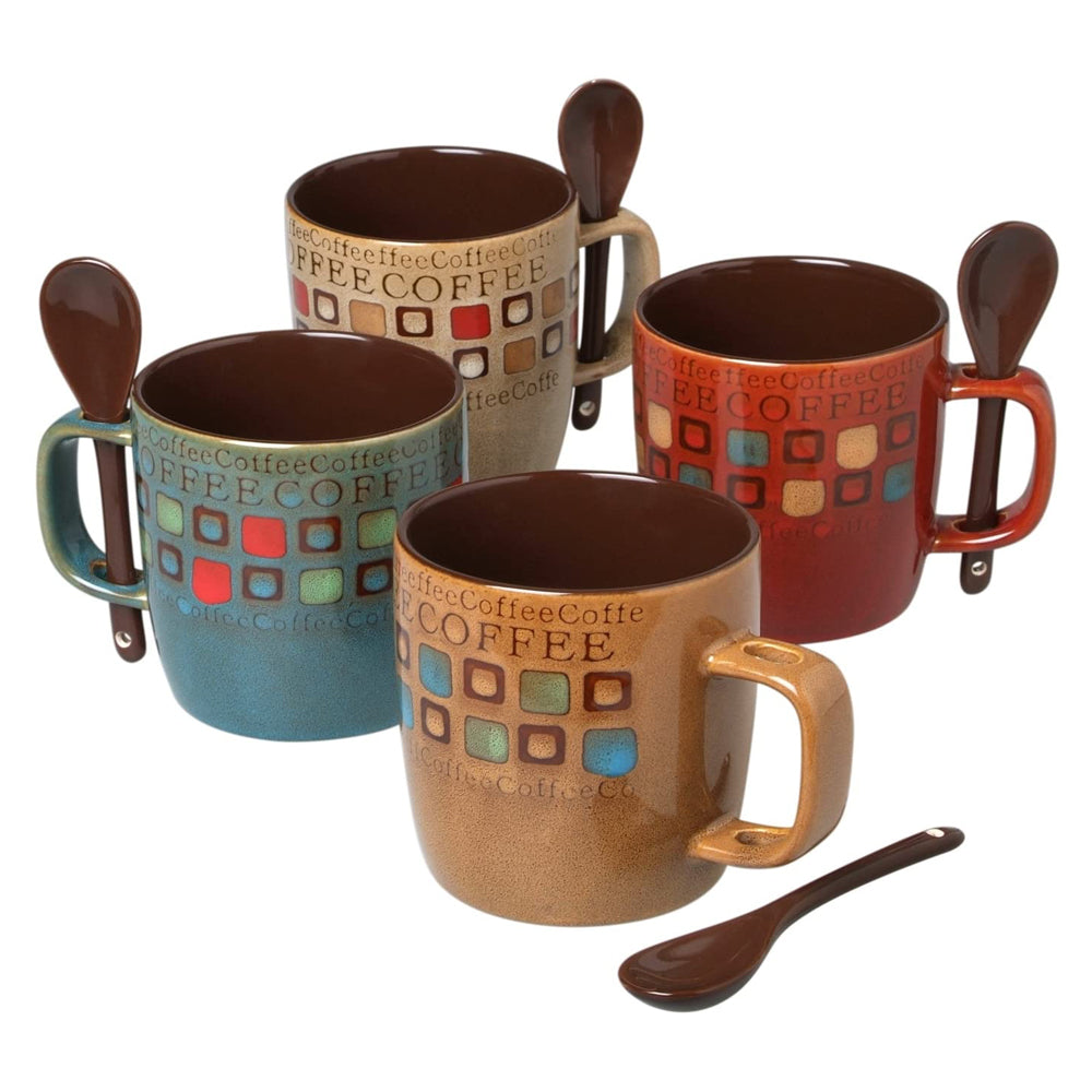 Gibson Mr. Coffee Cafe Americano 4 Person 8pc 13 oz Mug Set w/Spoons (Open Box) - VMInnovations