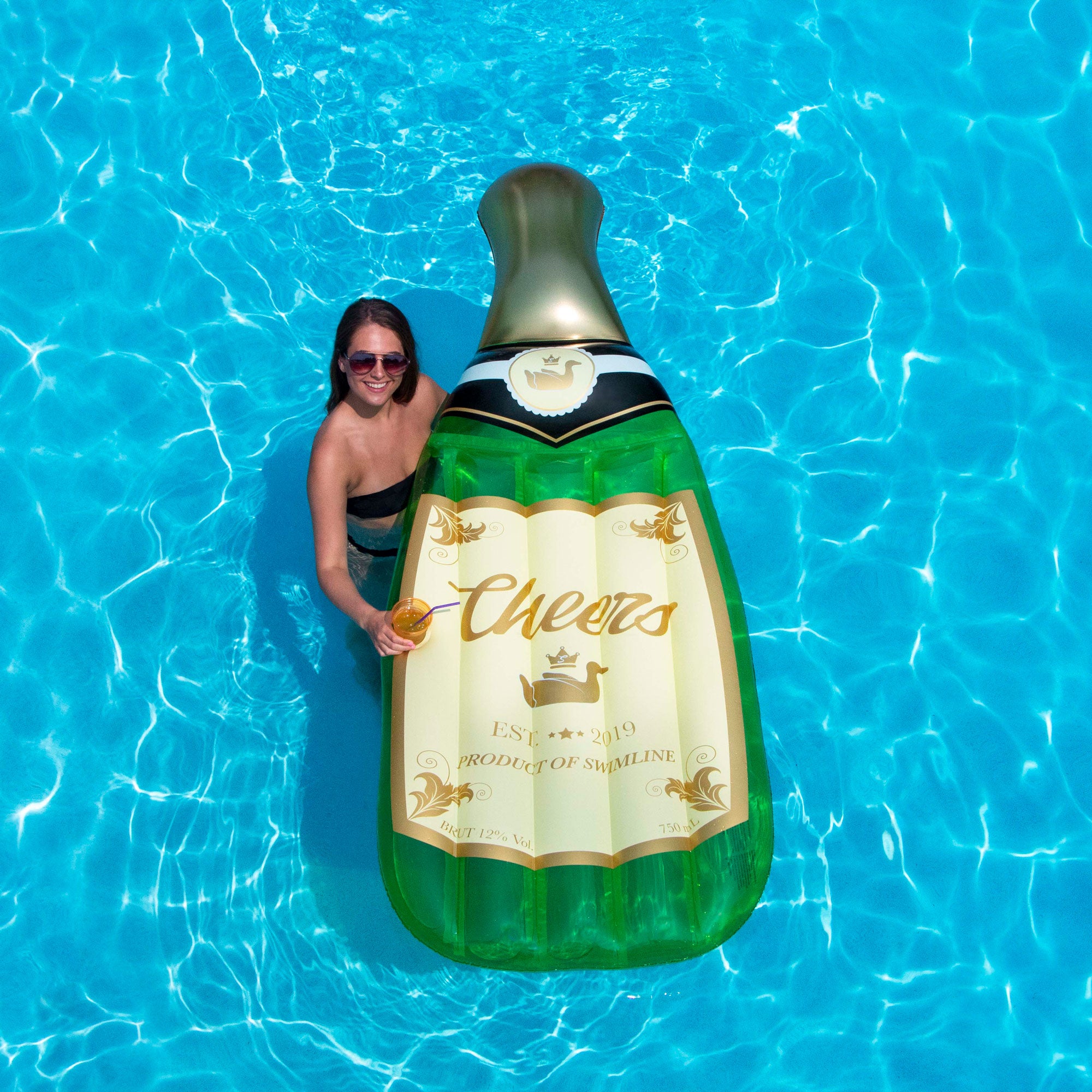 Swimline Cheers Bubbly Giant Inflatable Champagne Swimming Pool Float (Open Box) - VMInnovations