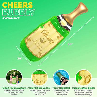 Swimline Cheers Bubbly Giant Inflatable Champagne Swimming Pool Float (Open Box) - VMInnovations
