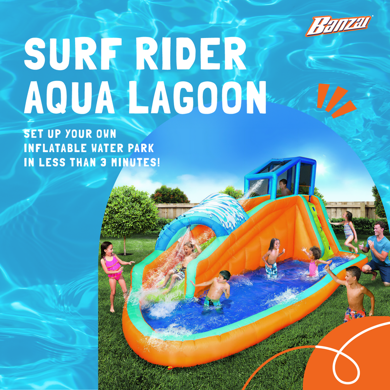 Banzai Inflatable Outdoor Surf Rider Aqua Lagoon Water Slide & Pool (Open Box)