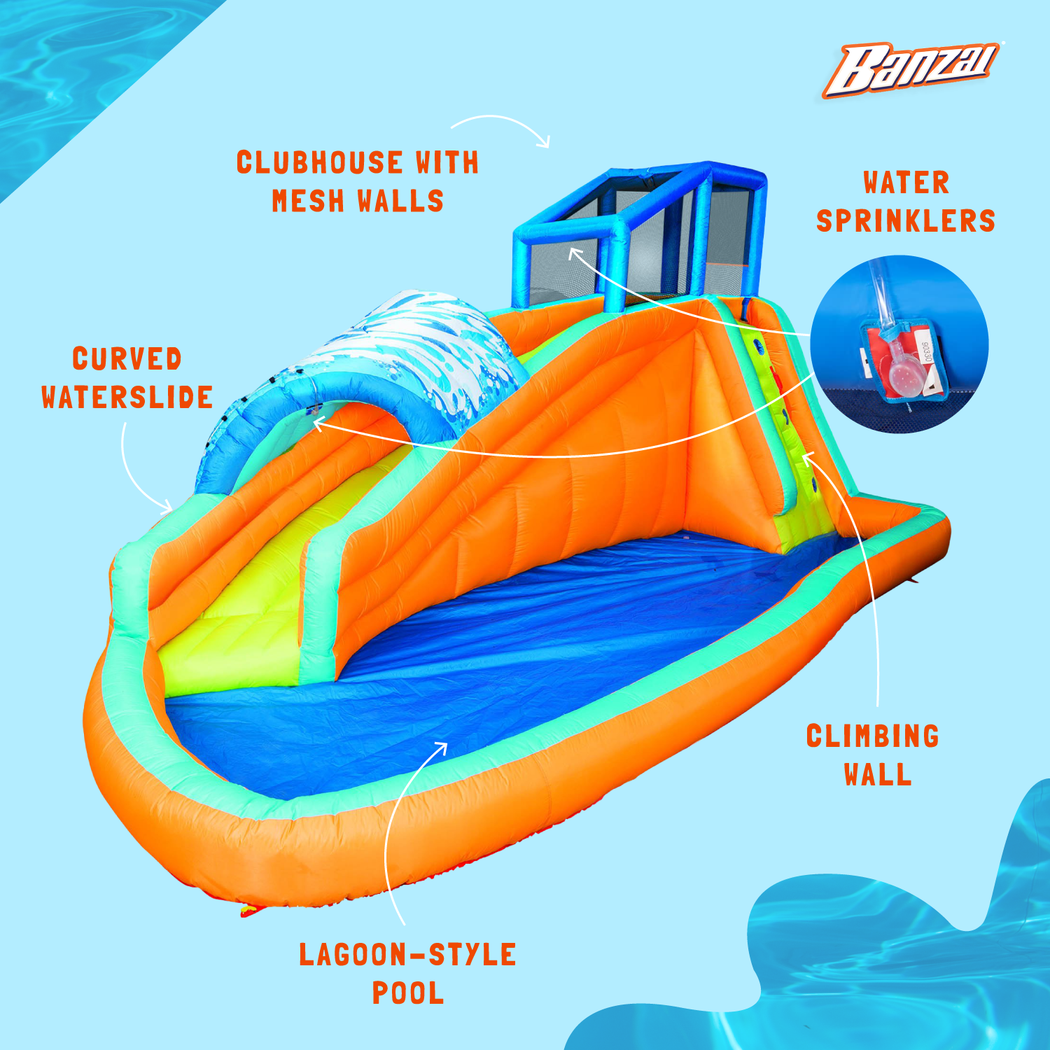 Banzai Kids Inflatable Surf Rider Aqua Lagoon Water Park Slide Pool (Open Box) - VMInnovations