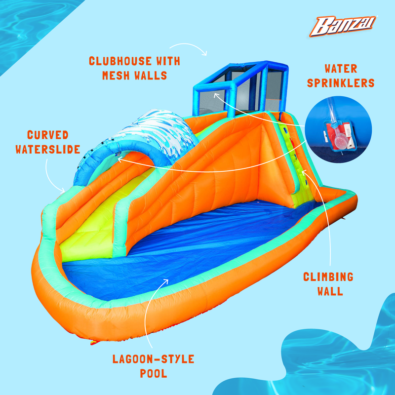 Banzai Kids Inflatable Surf Rider Aqua Lagoon Water Park Slide Pool (Open Box)
