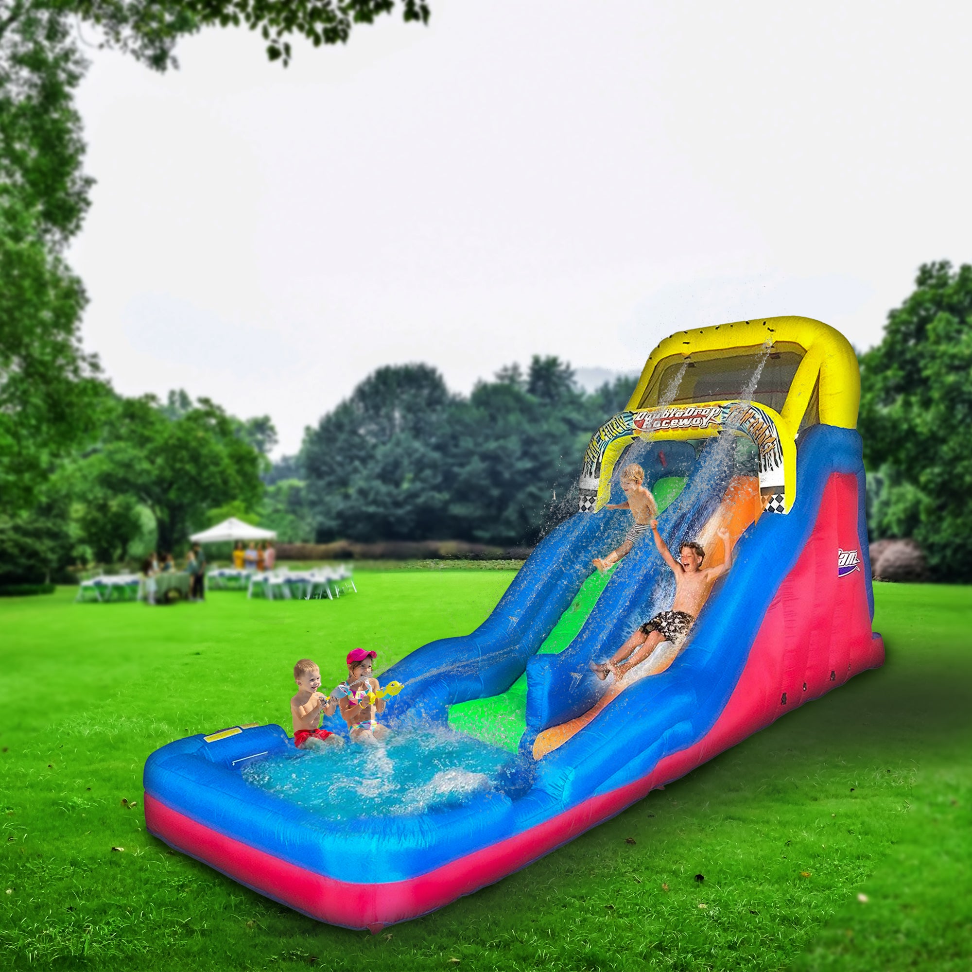 Banzai Double Drop Raceway 2 Lane Inflatable Kids Bounce Water Slide (For Parts) - VMInnovations