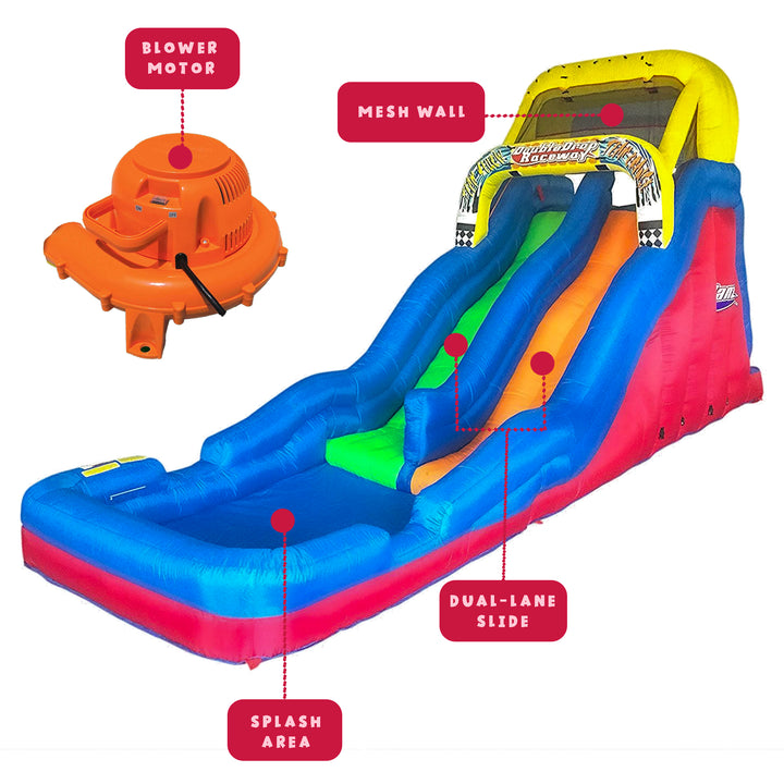 Banzai Double Drop Raceway 2 Lane Inflatable Outdoor Water Slide & Climbing Wall