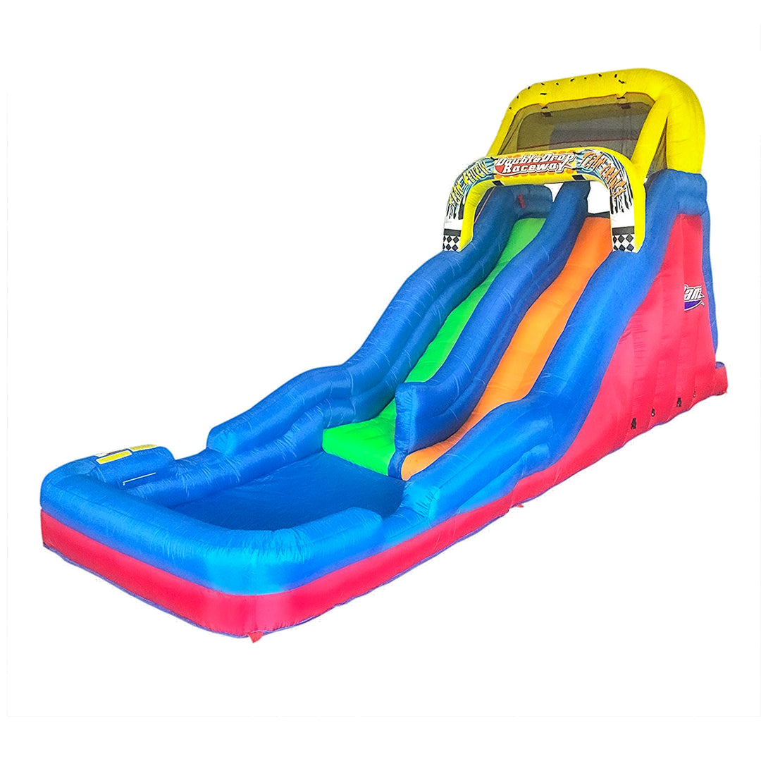 Banzai Double Drop Raceway 2 Lane Inflatable Outdoor Water Slide & Climbing Wall