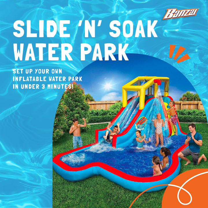 Banzai Slide N Soak Splash Park Inflatable Outdoor Kids Water Park (Open Box)