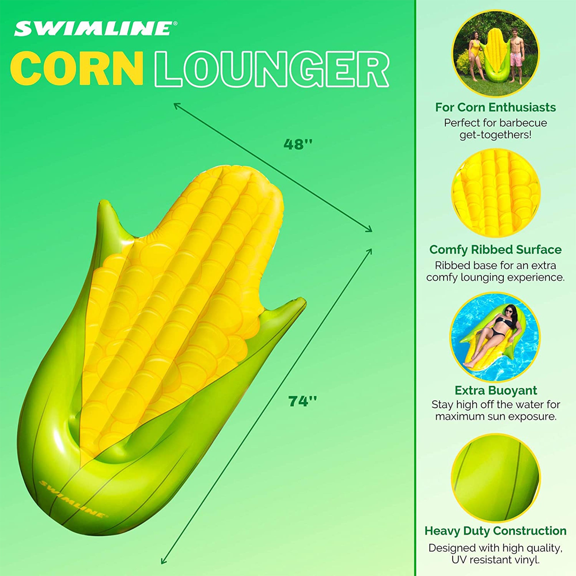 Swimline 90680M Giant 74" Inflatable Corn on the Cob Swimming Pool Float Lounger - VMInnovations