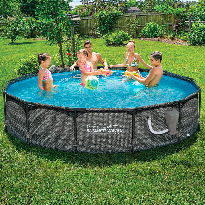 Summer Waves 12' x 33" Outdoor Round Frame Above Ground Swimming Pool with Pump