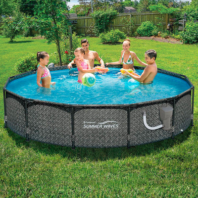 Summer Waves 12' x 33" Above Ground Pool Set w/ Pump, Dark Wicker (Open Box)
