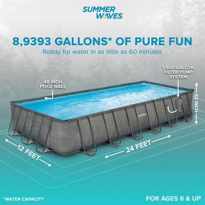 Summer Waves 24ft x 12ft x 52in Rectangle Above Ground Frame Swimming Pool Set