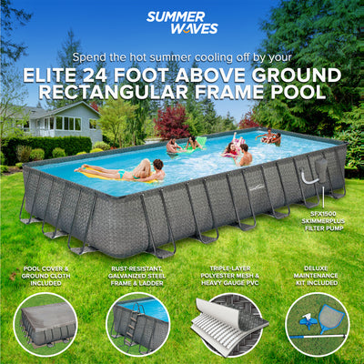 Summer Waves 24ft x 12ft x 52in Rectangle Above Ground Frame Swimming Pool Set