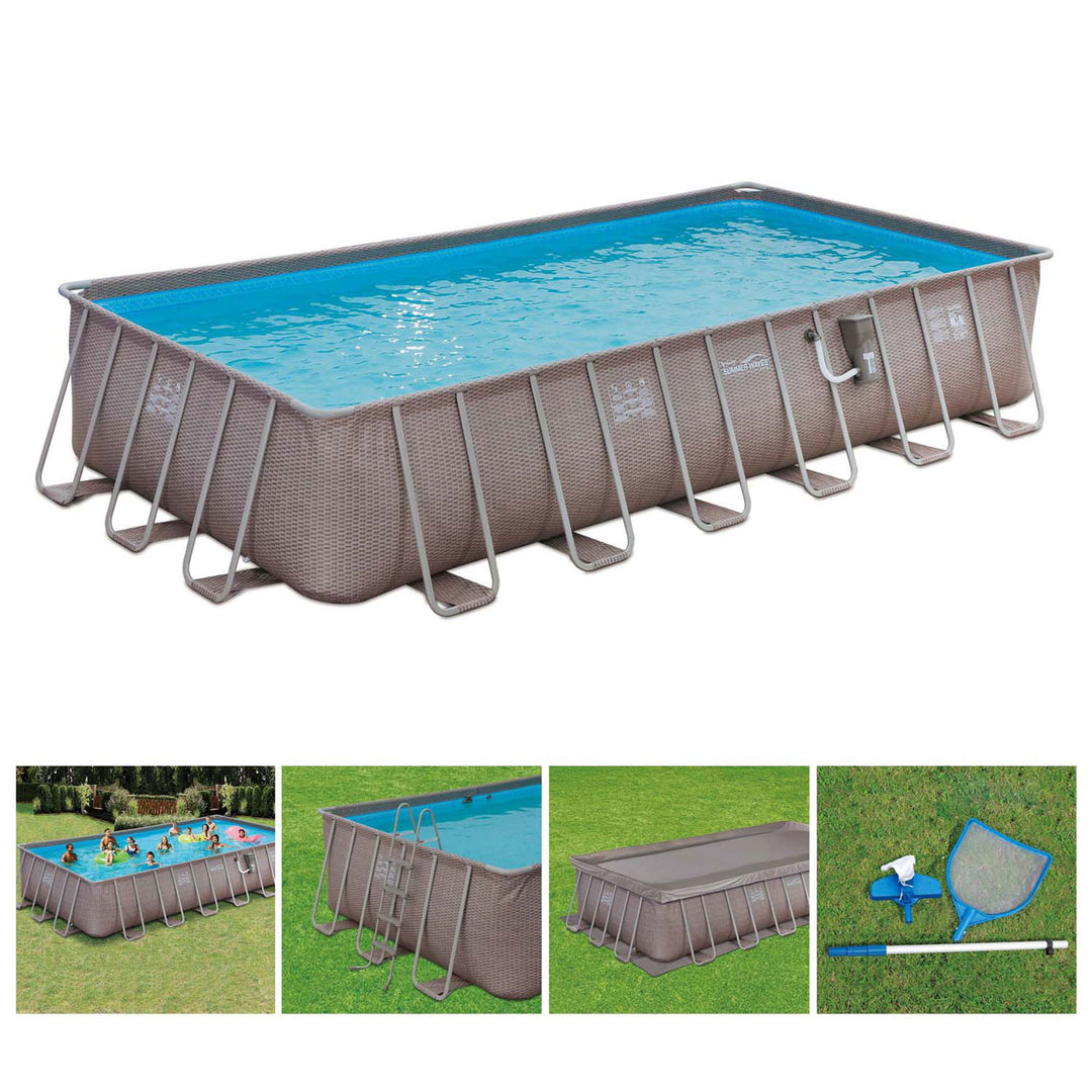 Summer Waves 24ft x 12ft x 52in Rectangle Above Ground Frame Swimming Pool Set