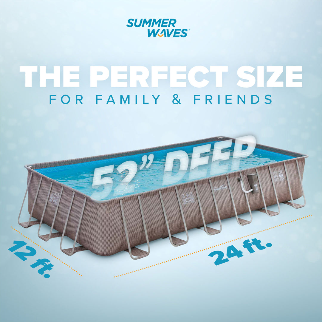 Summer Waves 24ft x 12ft x 52in Rectangle Above Ground Frame Swimming Pool Set