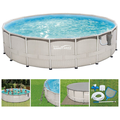 Summer Waves 18ft x 48in Above Ground Metal Frame Swimming Pool w/ Ladder & Kit