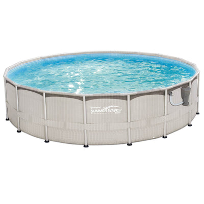 Summer Waves 18ft x 48in Above Ground Metal Frame Swimming Pool w/ Ladder & Kit