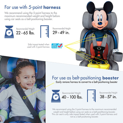 Kids Embrace Disney Mickey Mouse Combination Harness Booster Kid Car Seat (Used) - VMInnovations
