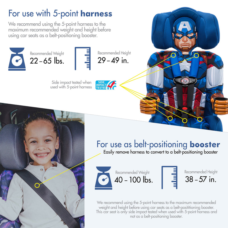 KidsEmbrace Marvel Avengers Captain America Combination Harness Booster Car Seat