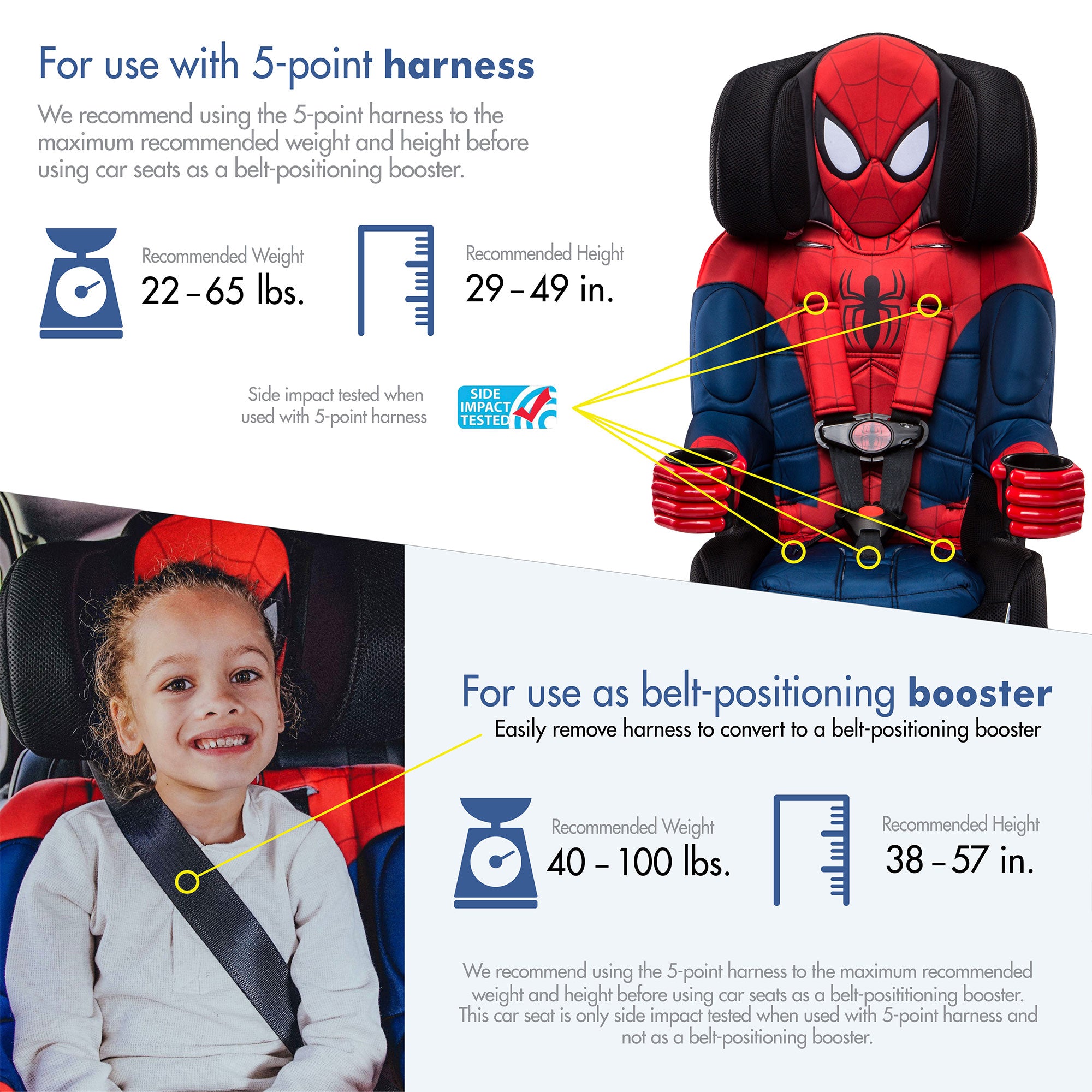 Kids Marvel Ultimate Spider Man Combination Harness Booster Car Seat (Open Box)