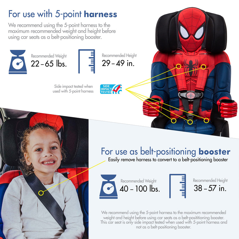 KidsEmbrace Marvel Spider-Man Combination 5 Point Harness LATCH Booster Car Seat
