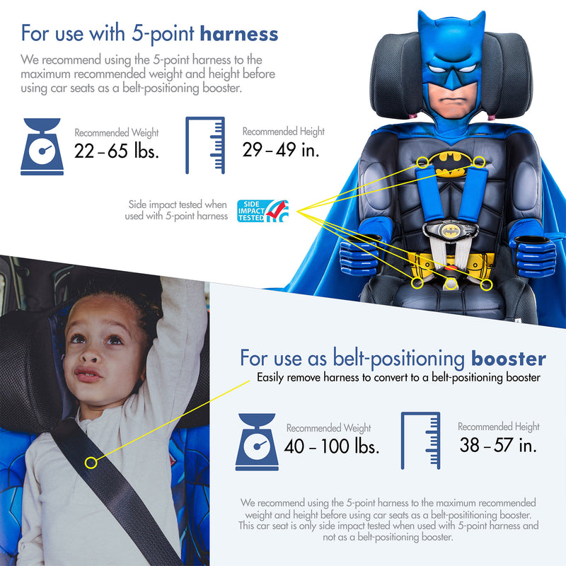 KidsEmbrace DC Comics Batman Combination 5 Point Harness Booster Car Seat, Blue