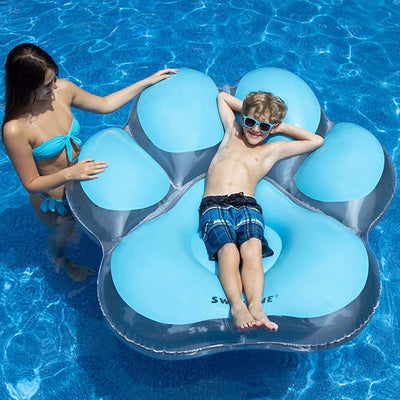 Swimline 90746 Inflatable 66" Pawprint Island Pool Float Water Lounger, Blue - VMInnovations
