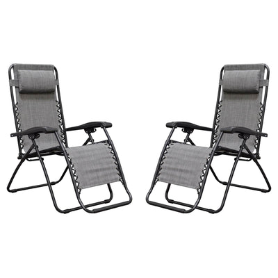 Caravan Canopy Infinity Zero Gravity Steel Frame Patio Deck Chair, Grey (Pair)