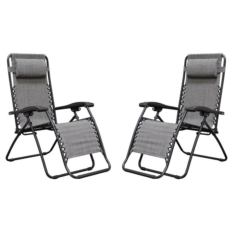 Caravan Canopy Infinity Zero Gravity Steel Frame Patio Deck Chair, Grey (Pair)