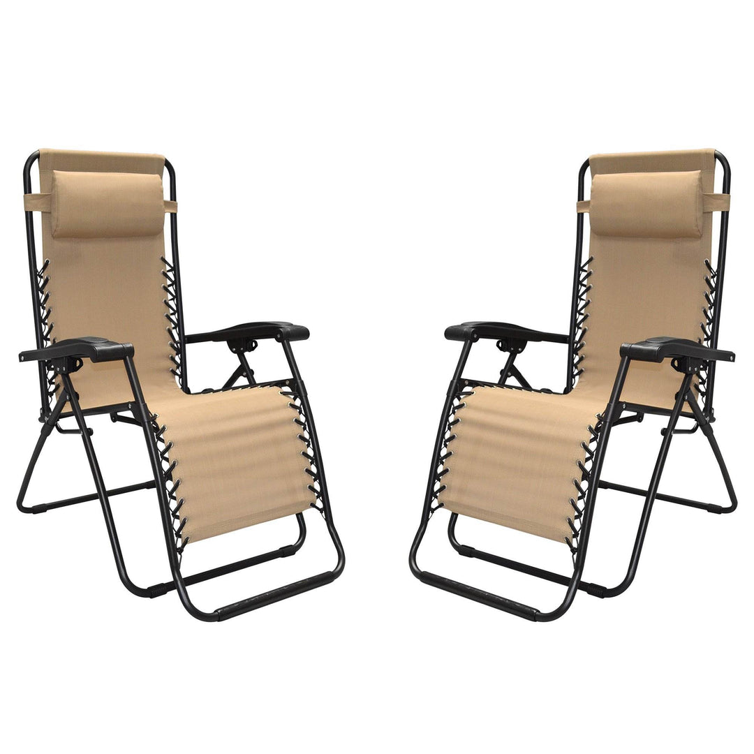 Caravan Canopy Infinity Zero Gravity Steel Frame Patio Deck Chair, Beige (Pair)