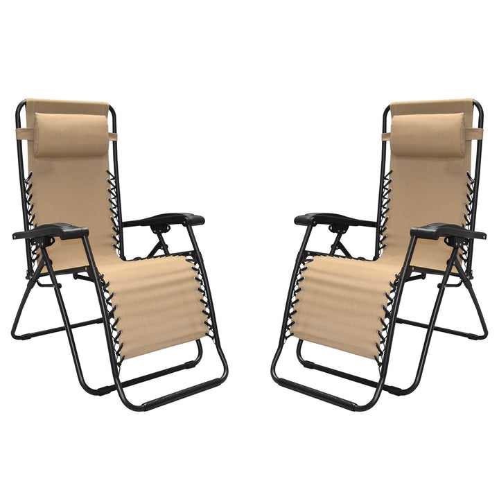 Caravan Canopy Infinity Zero Gravity Steel Frame Patio Deck Chair, Beige (Pair)