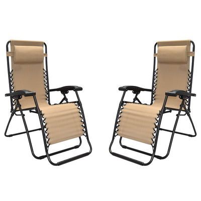 Caravan Canopy Zero Gravity Steel Frame Patio Chair, Beige (Pair) (Open Box)