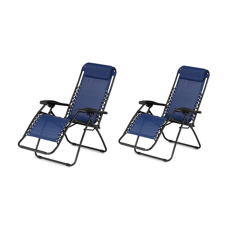 Caravan Canopy Infinity Zero Gravity Steel Frame Patio Deck Chair, Blue (2 Pack)