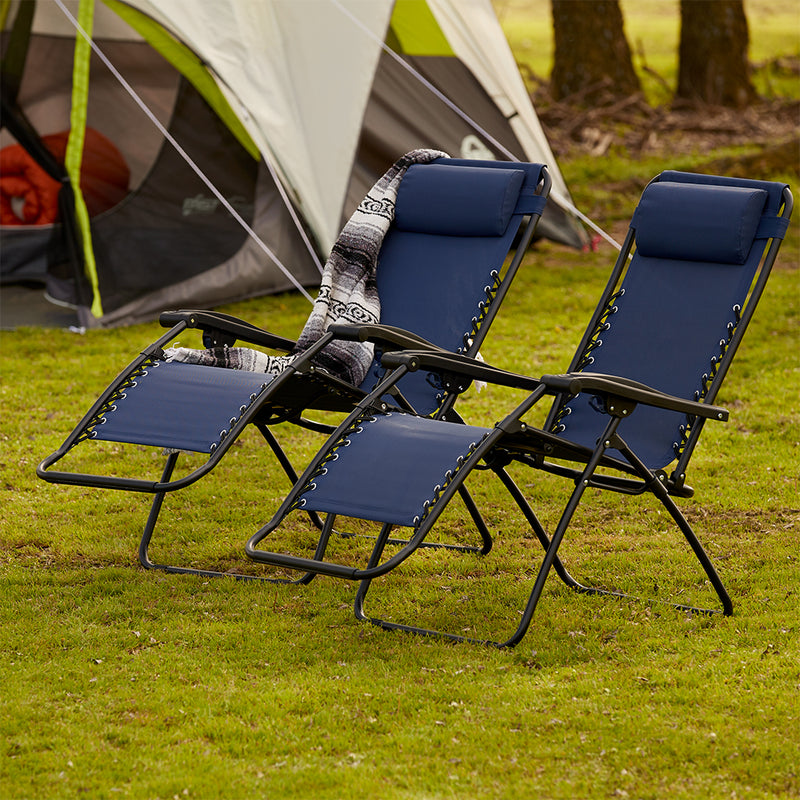 Caravan Canopy Infinity Zero Gravity Steel Frame Patio Deck Chair, Blue (2 Pack)