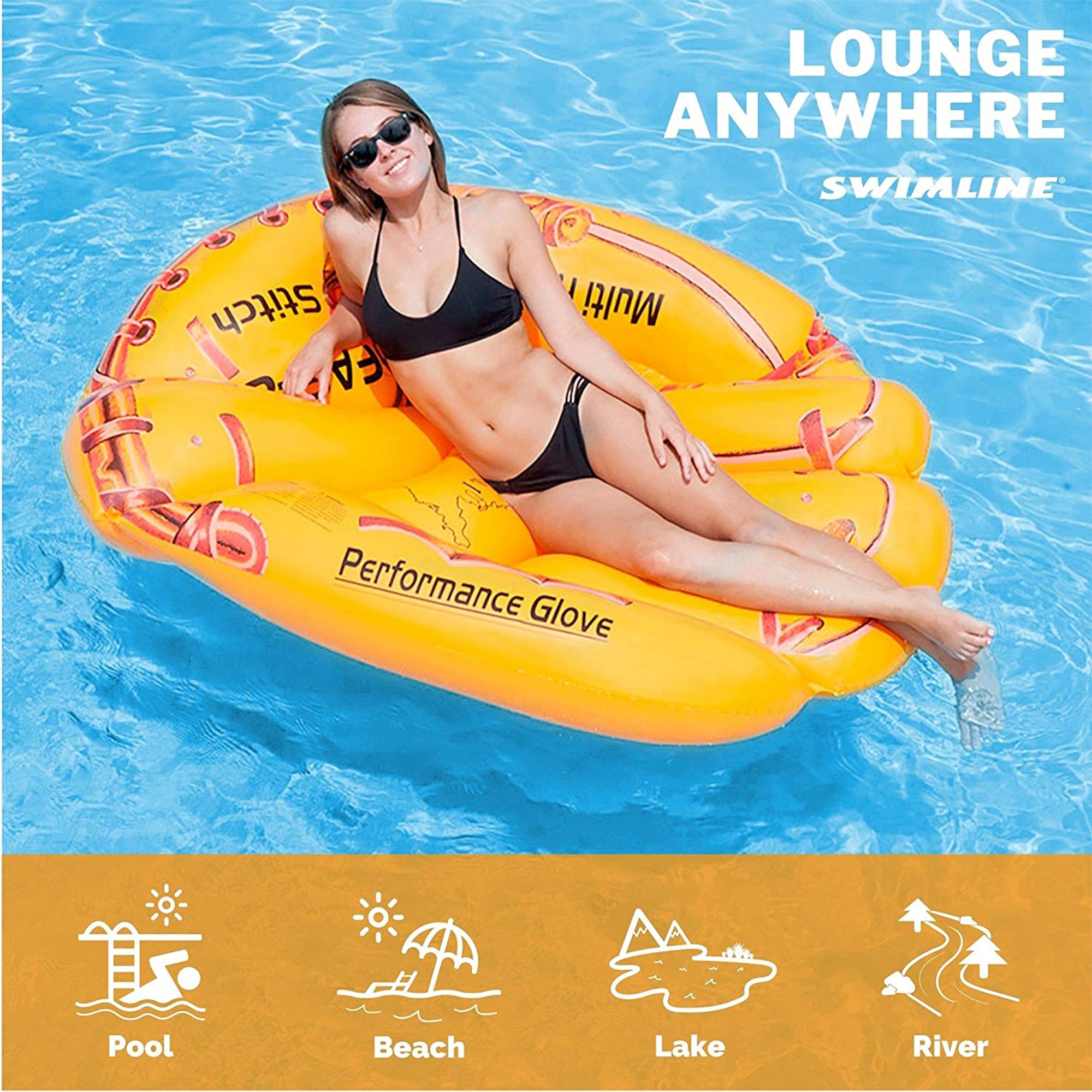 Swimline 90844 Giant Inflatable 62" Baseball Glove Swimming Pool Float (Used)