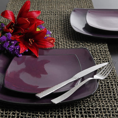 Gibson Elite Soho Lounge 16 Piece Plates, Bowls, and Mugs Set, Purple (2 Pack) - VMInnovations