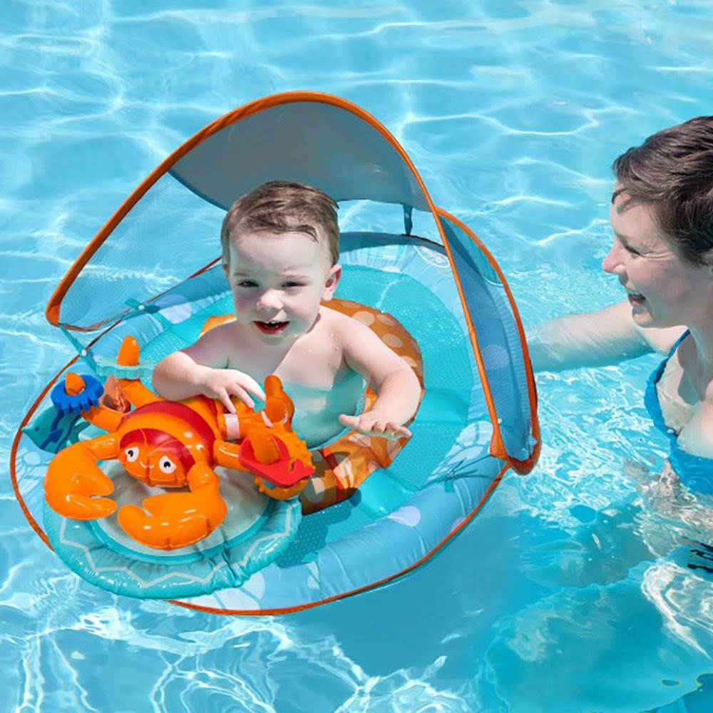 SwimWays Inflatable Baby Spring Pool Float Activity Center with Canopy, Lobster - VMInnovations